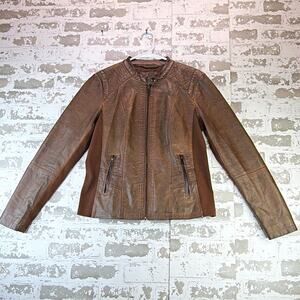 Sebby Collection Women's Brown Faux Leather Full-Zip Zip Pockets Jacket M SL8520